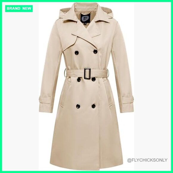 Jackets & Blazers - Waterproof Long Trench Coat Double Breasted Windbreaker with Detachable Hood